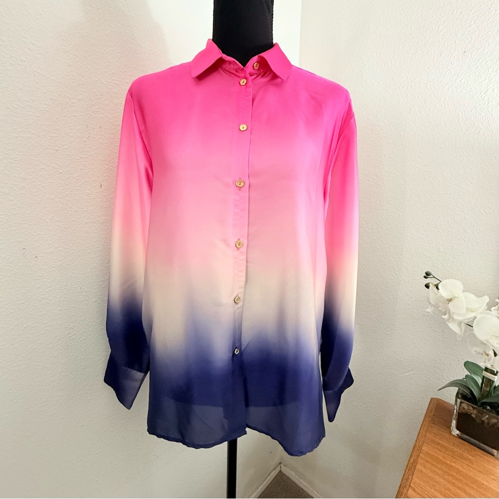 ZARA Ombre Satin Button-Down Shirt (Size S) NWT